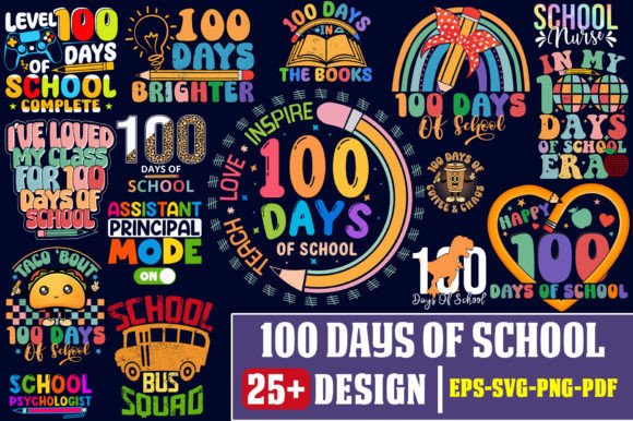 100 Days Of School Graphics For T-Shirt Designs