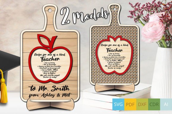 2 Teacher Rattan Apple Cutting Board SVG for Branding and Packaging