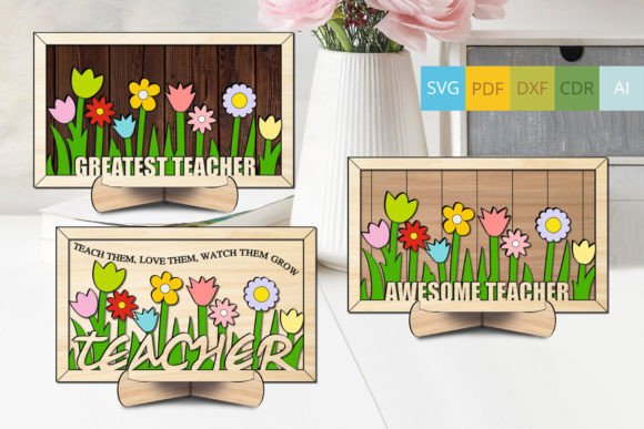 8 Teacher s Day Frame Sign Flower SVG for Laser Cutting Signs