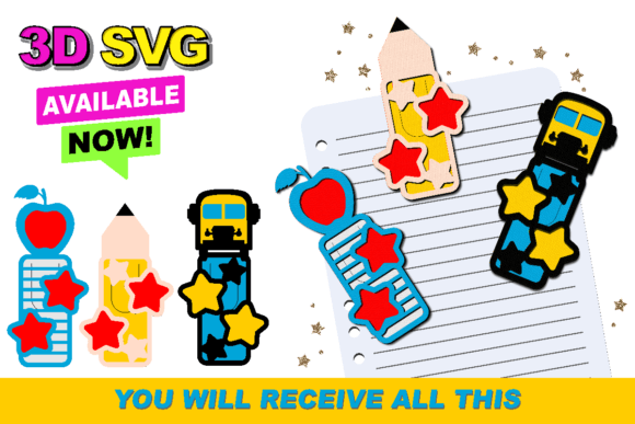 Back to School Book Marks: A 3D SVG for Creative Design