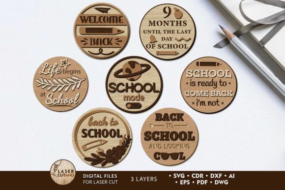Back to School Round Decorative Panels for Laser Cutting