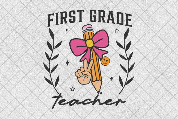 Coquette First Grade Teacher Pencil Bow Graphics for T-Shirt Designs