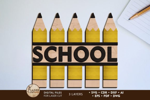 Pencils School Decorative Template for Laser Cutting and Wall Decor