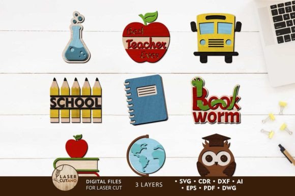 School Bundle Decor Multilayer Templates for Laser Cutting